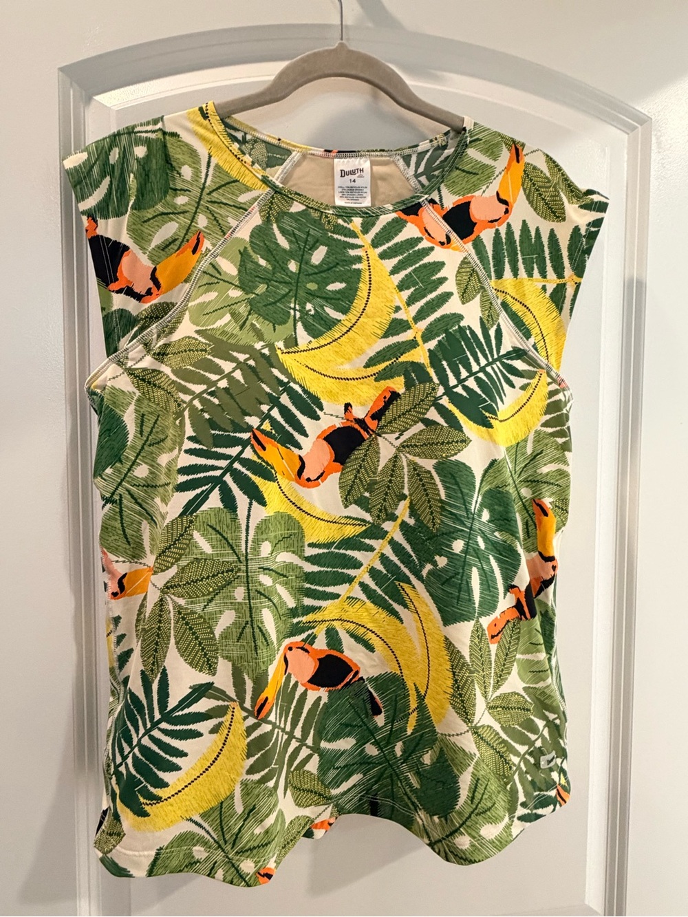 Like New! Duluth Trading Co Tropical Print Cap Sleeve Swim Top - Size 14